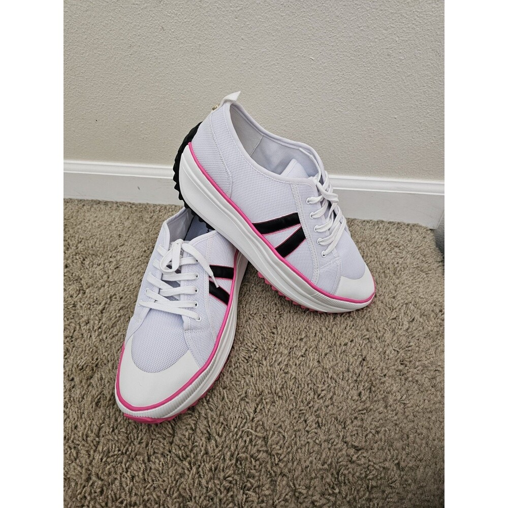 Joy Mangano Womens 12W White Pink Leather Performance Comfort Sneakers Shoes